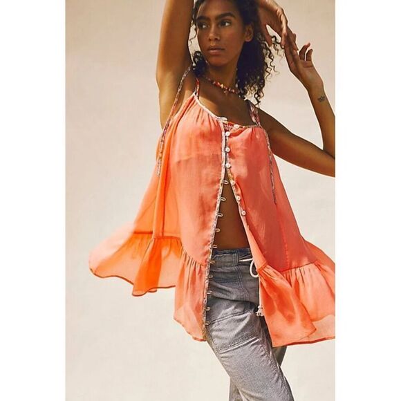 Free People Intimately Bali Sweet Nothing Slip Mini Dress in Coral Small - Picture 1 of 5